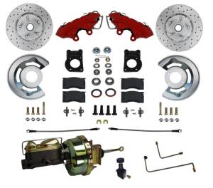 LEED Brakes - LEED Brakes 1964-66 Mustang Power Front Kit with Drilled Rotors and Red Powder Coated Calipers for Factory Automatic Transmission Cars - RFC0001-H405AX