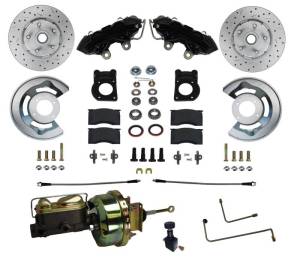 LEED Brakes - LEED Brakes 1964-66 Mustang Power Front Kit with Drilled Rotors and Black Powder Coated Calipers for Factory Automatic Transmission Cars - BFC0001-H405AX