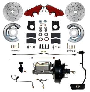 LEED Brakes - LEED Brakes Power Front Kit with Drilled Rotors and Red Powder Coated Calipers - RFC0002-3405AX
