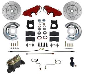 LEED Brakes - LEED Brakes Manual Front Kit with Drilled Rotors and Red Powder Coated Calipers - RFC0002-405X