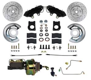 LEED Brakes - LEED Brakes 1964-66 Mustang Power Front Kit with Drilled Rotors and Black Powder Coated Calipers for Factory Manual Transmission Cars - BFC0001-H405MX