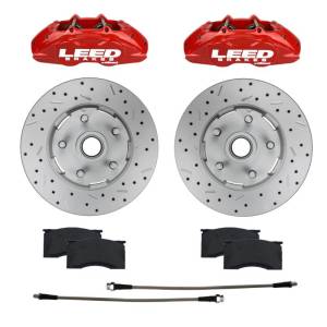 LEED Brakes - LEED Brakes MaxGrip Lite 4 Piston Aluminum Calipers & Rotors | Red Caliper & Rotor Upgrade for 1964-67 Mustang - RCC0005RKX