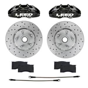 LEED Brakes - LEED Brakes MaxGrip Lite 4 Piston Aluminum Calipers & Rotors | Black Caliper & Rotor Upgrade for 1964-67 Mustang - BCC0005RKX