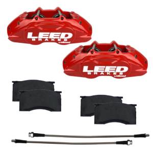 LEED Brakes - LEED Brakes MaxGrip Lite 4 Piston Aluminum Calipers | Caliper Upgrade for 1964-67 Mustang - Red Calipers - RCC0005
