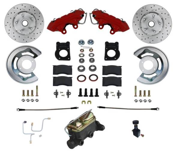 LEED Brakes - LEED Brakes Manual Front Kit with Drilled Rotors and Red Powder Coated Calipers - RFC0001-405X