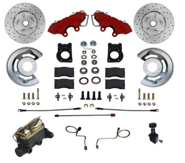 LEED Brakes - LEED Brakes Manual Front Kit with Drilled Rotors and Red Powder Coated Calipers - RFC0002-405X