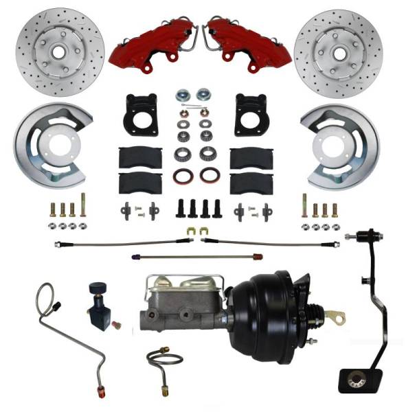 LEED Brakes - LEED Brakes Power Front Kit with Drilled Rotors and Red Powder Coated Calipers - RFC0002-X405MX