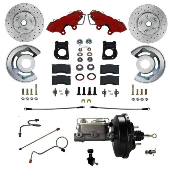 LEED Brakes - LEED Brakes Power Front Kit with Drilled Rotors and Red Powder Coated Calipers - RFC0004-W405X
