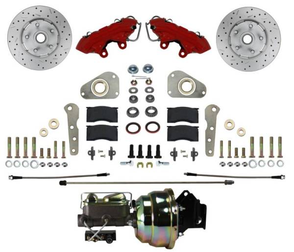 LEED Brakes - LEED Brakes Power Front Kit with Drilled Rotors and Red Powder Coated Calipers Ford Full Size 4 Piston - Y Block Cars - RFC0025-Y307X