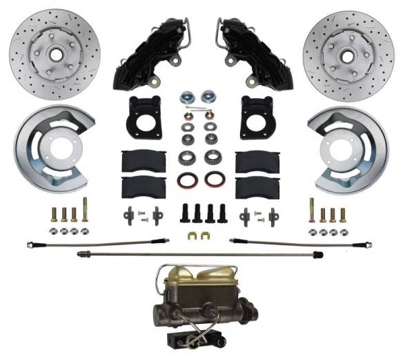 LEED Brakes - LEED Brakes MANUAL FRONT DISC BRAKE CONVERSION KIT WITH DRILLED ROTORS AND BLACK POWDER-COATED CALIPERS for 1962-69 Ford Fairlane, 1963-69 Falcon & Ranchero, 1963-69 Mercury Comet, 1964-69 Cyclone - BFC0001-4C7X
