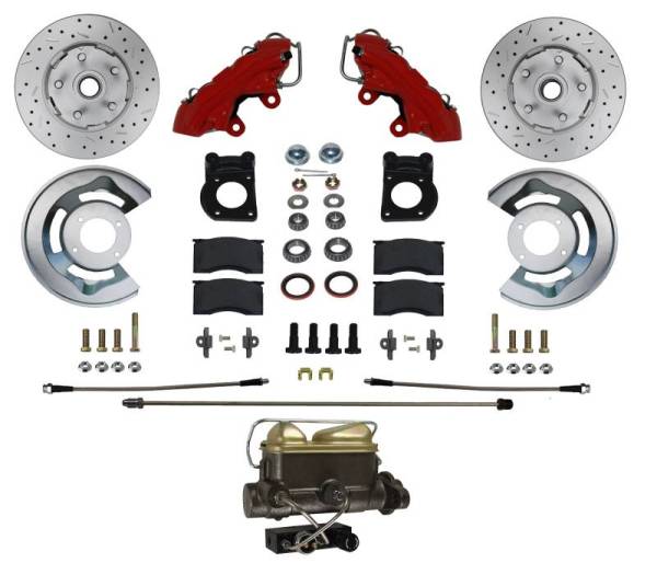LEED Brakes - LEED Brakes MANUAL FRONT DISC BRAKE CONVERION KIT WITH DRILLED ROTORS AND RED POWDER COATED CALIPERS for 1962-69 Ford Fairlane, 1963-69 Falcon & Ranchero, 1963-69 Mercury Comet, 1964-69 Cyclone - RFC0001-4C7X