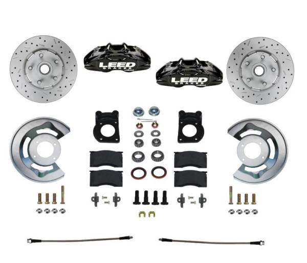 LEED Brakes - LEED Brakes MaxGrip Lite 4 Piston Front Disc Brake Conversion Kit Spindle Mount - 65-69 Ford | Black Powder Coated - BFC0005SMX