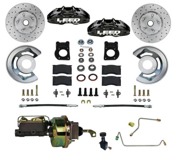 LEED Brakes - LEED Brakes MaxGrip Lite 4 Piston Power Disc Brake Conversion 64.5-66 Ford Manual Trans | Black Calipers - BFC0005-H405MX