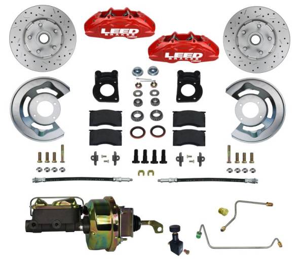 LEED Brakes - LEED Brakes MaxGrip Lite 4 Piston Power Disc Brake Conversion 64.5-66 Ford Manual Trans | Red Calipers - RFC0005-H405MX