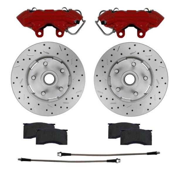 LEED Brakes - LEED Brakes 4 Piston Calipers | Caliper Upgrade for 1964-67 Mustang with MaxGrip XDS Rotors & Red Powder Coated Calipers - RCC0001RKX