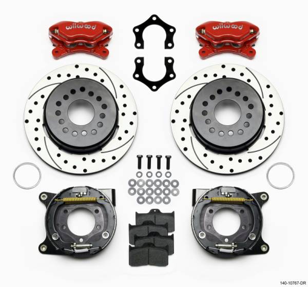 Wilwood - Wilwood Forged Dynalite P/S Park Brake Kit Drilled Red Mopar/Dana 2.50in Off w/Snap Ring Brng - 140-10767-DR