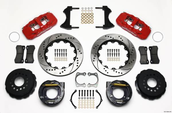 Wilwood - Wilwood AERO4 Rear P-Brake Kit 14.00in Drilled Red Big Ford New Style 2.36in Offset - 140-10944-DR