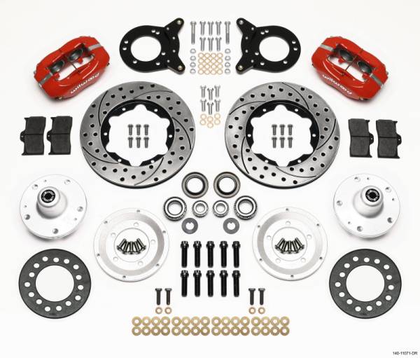 Wilwood - Wilwood Forged Dynalite Front Kit 11.00in Dril Red 1965-1969 Mustang Disc & Drum Spindle - 140-11071-DR