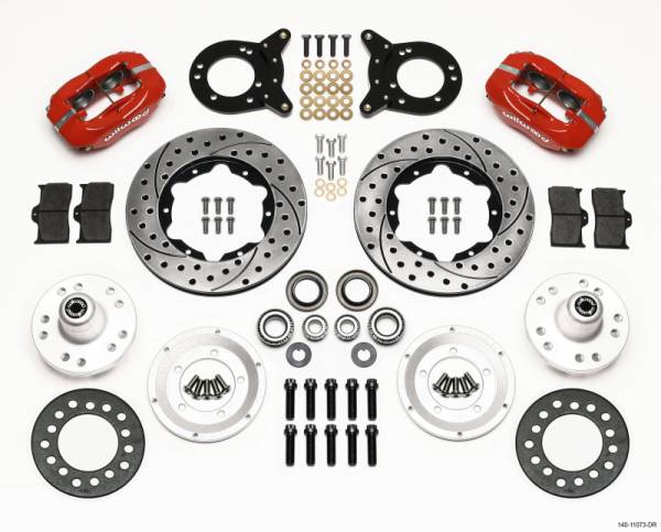 Wilwood - Wilwood Forged Dynalite Front Kit 11.00in Drill Red 1970-1973 Mustang Disc & Drum Spindle - 140-11073-DR
