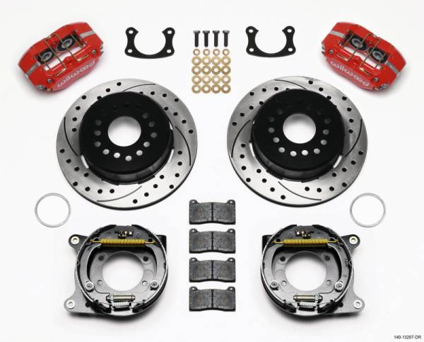 Wilwood - Wilwood Dynapro Dust-Boot P/S Park Brake Kit Drilled Red New Big Ford 2.50in Offset - 140-13207-DR
