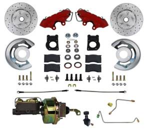 LEED Brakes - LEED Brakes 1964-66 Mustang Power Front Kit with Drilled Rotors and Red Powder Coated Calipers for Factory Manual Transmission Cars - RFC0001-H405MX - Image 1