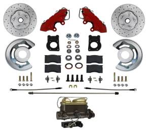 LEED Brakes - LEED Brakes MANUAL FRONT DISC BRAKE CONVERION KIT WITH DRILLED ROTORS AND RED POWDER COATED CALIPERS for 1962-69 Ford Fairlane, 1963-69 Falcon & Ranchero, 1963-69 Mercury Comet, 1964-69 Cyclone - RFC0001-4C7X - Image 1