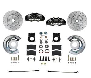 LEED Brakes MaxGrip Lite 4 Piston Front Disc Brake Conversion Kit Spindle Mount - 65-69 Ford | Black Powder Coated - BFC0005SMX