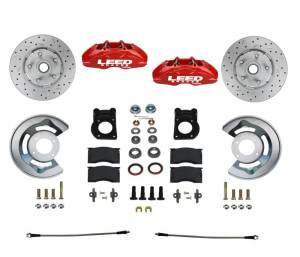 LEED Brakes MaxGrip Lite 4 Piston Front Disc Brake Conversion Kit Spindle Mount - 65-69 Ford | Red Powder Coated - RFC0005SMX